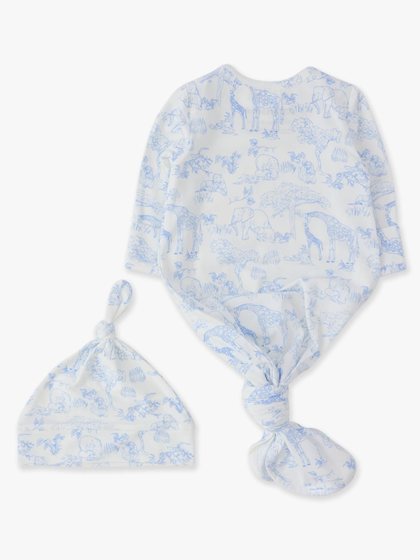 SoftSnooze™ Baby Cotton Modal Periwinkle Blue Safari Toile Knotted Sleep Gown & Hat Set