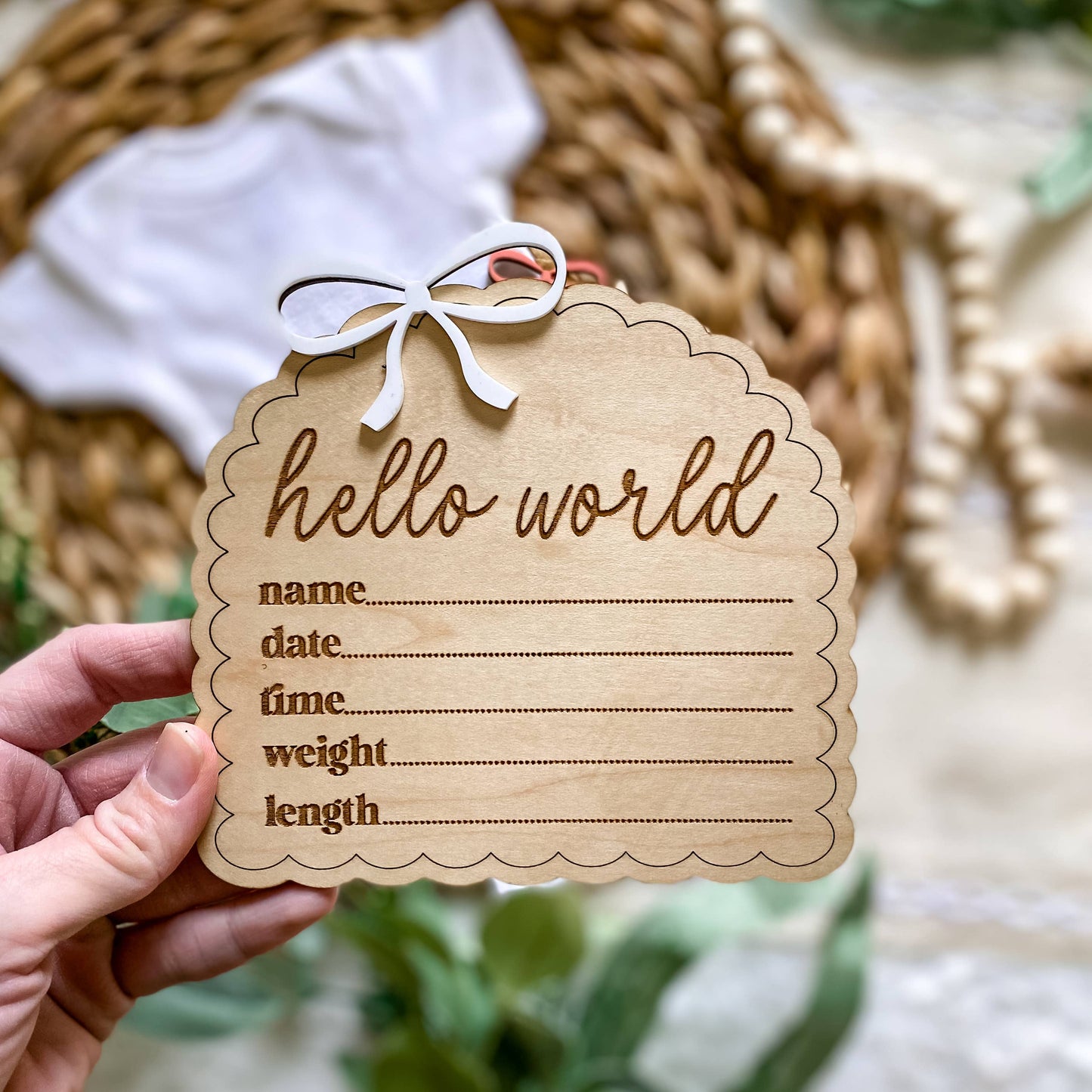 Hello World Birth Stat sign dainty bow