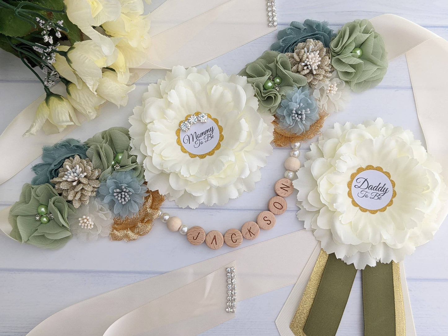 Greenery Gender Neutral Baby Shower Mommy To Be Sash Belt