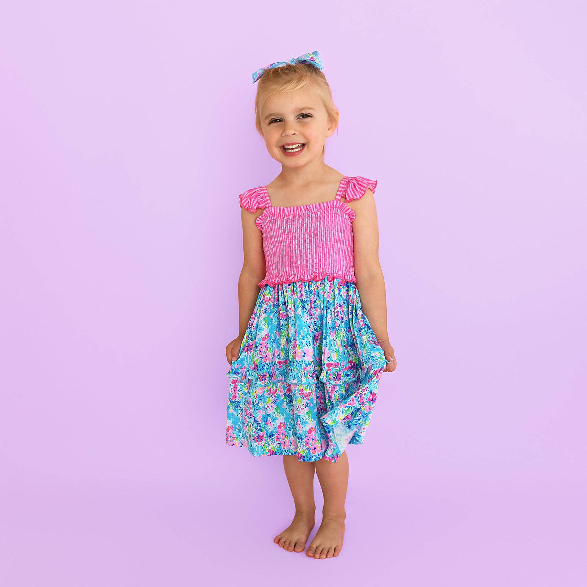 Ella SMOCKED DRESS Bamboo Floral Kids Outfit