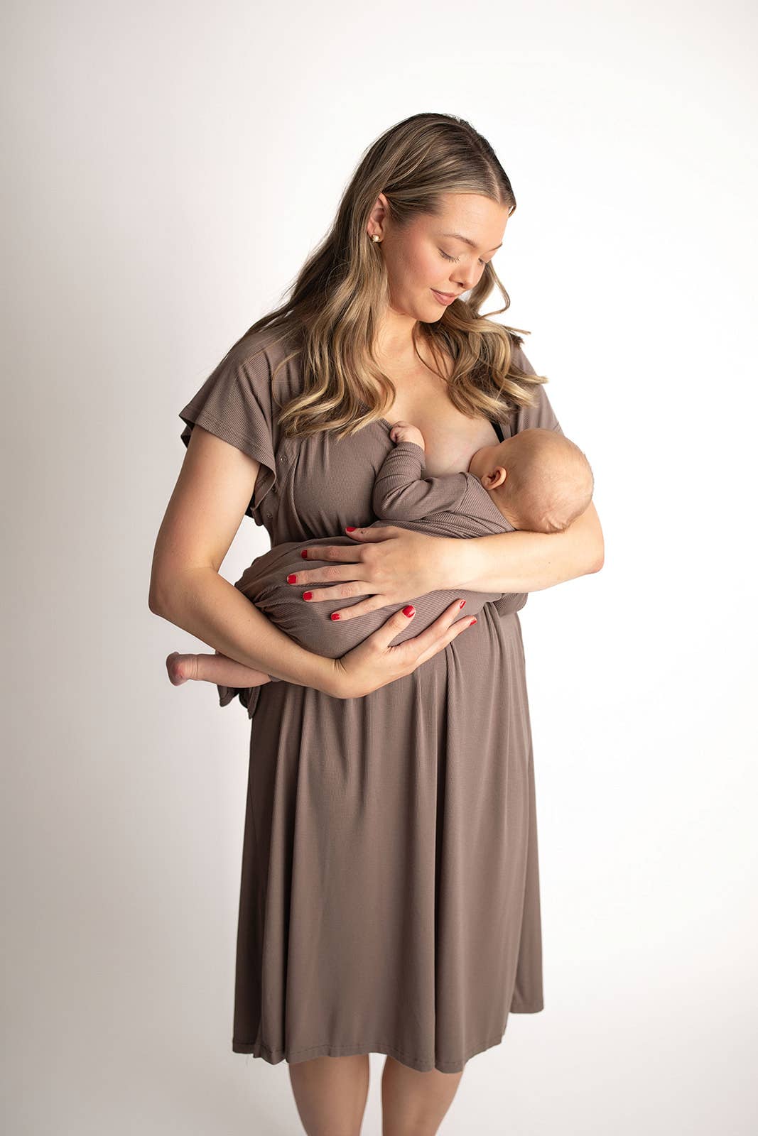 Cocoa Brown Ribbed Knotted Newborn Baby Gown sleepwear