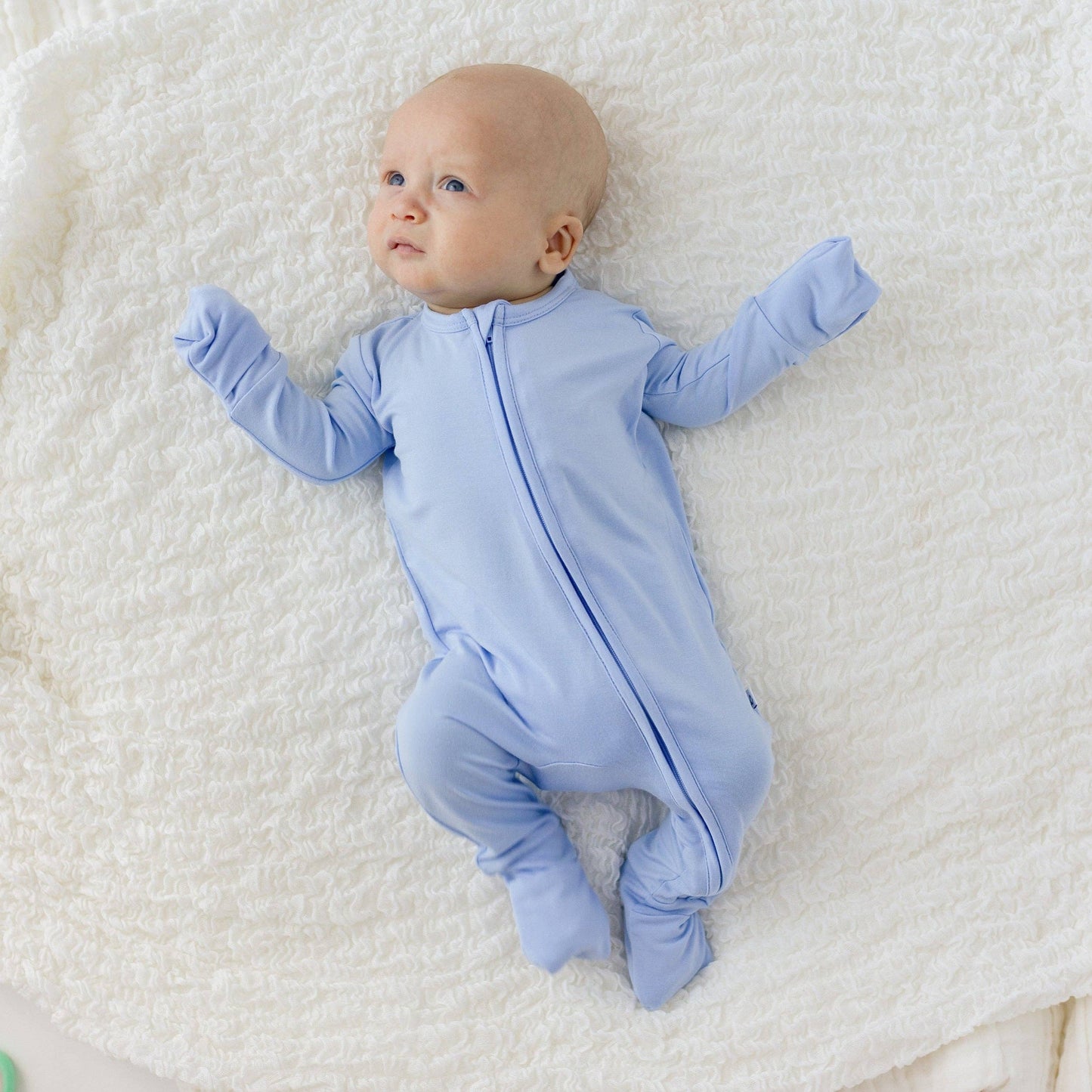 Lillian Trisomy 18 Blue Bamboo Triple-Zip Convertible Footie