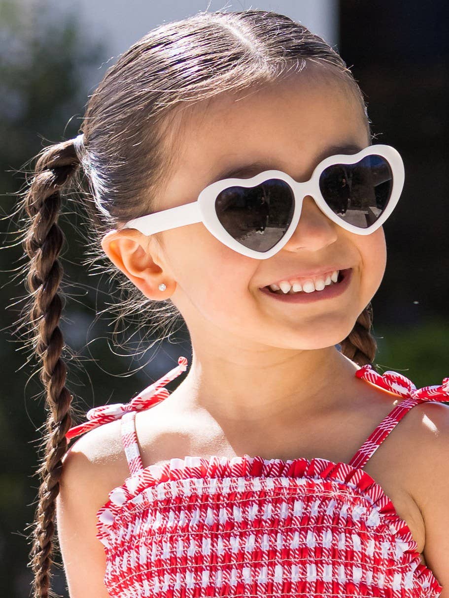 Girls White Heart Shaped Sunglasses
