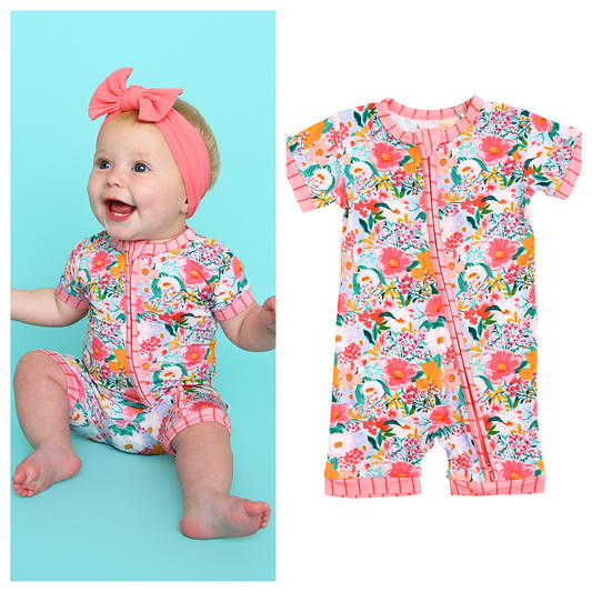 Cecelia Floral SHORTY ZIP Bamboo One Piece Baby Outfit