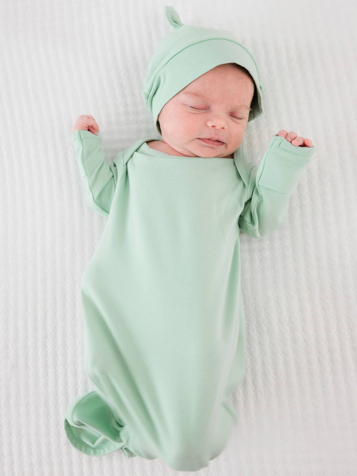 SoftSnooze™ Baby Cotton Modal Sage Knotted Sleep Gown & Hat Set