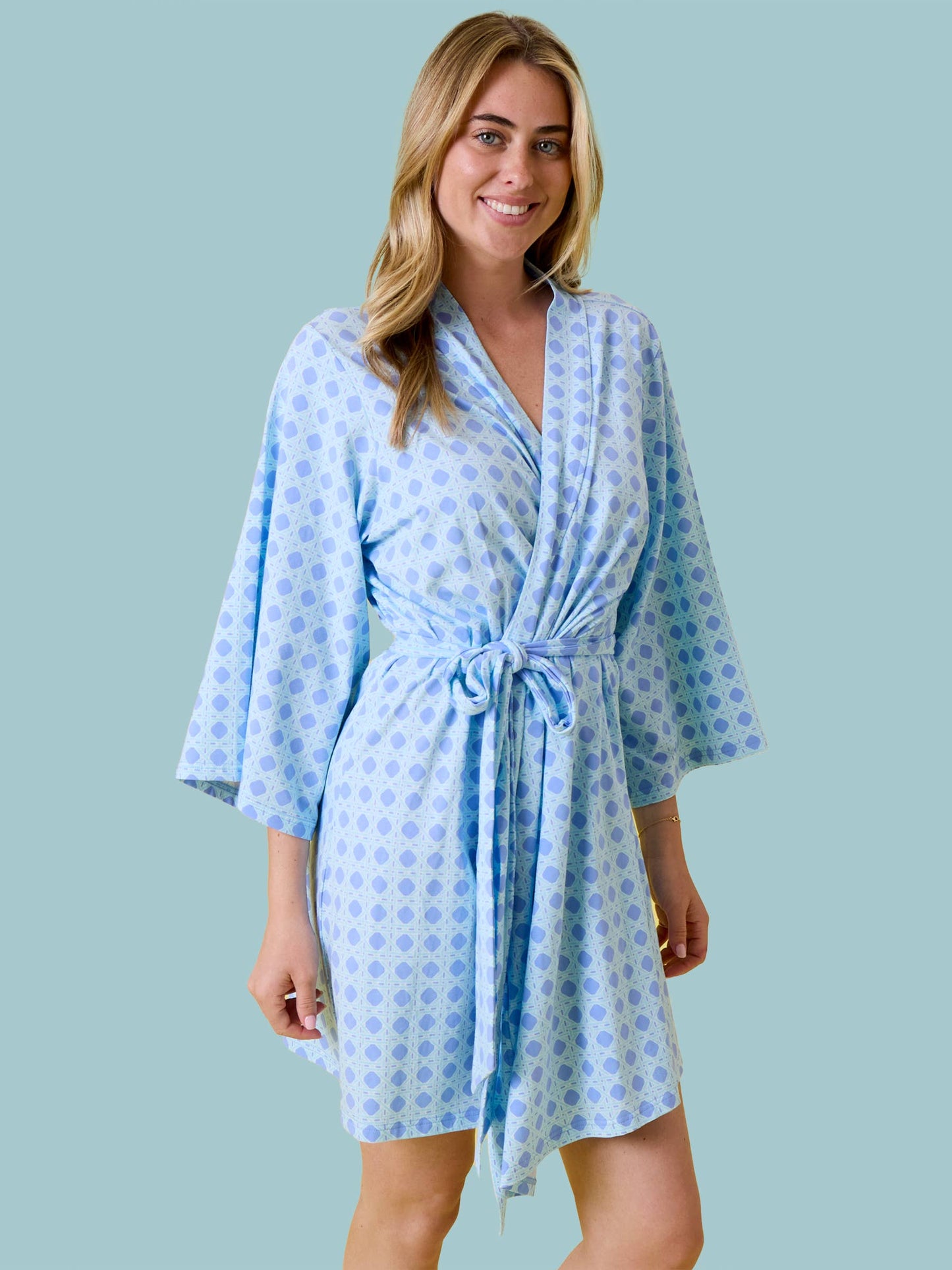 SoftSnooze™ Women's Cotton Modal Periwinkle Blue Coastal Cane Mommy & Me Maternity Robe