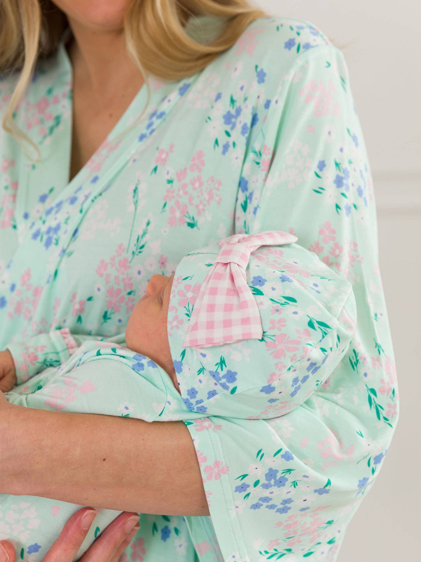 SoftSnooze™ Baby Girls Bamboo Viscose Mint Meadow Ruffle Knotted Sleep Gown & Bow Hat Set