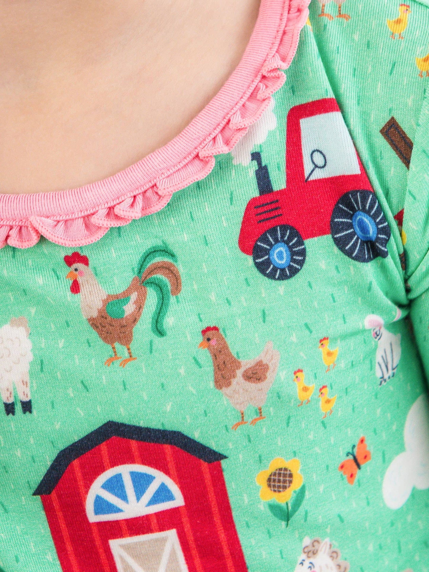 SoftSnooze™ Toddler Girls Bamboo Viscose Farm Friends Ruffle Long Sleeve Pajama Set with Signature Rear Ruffles