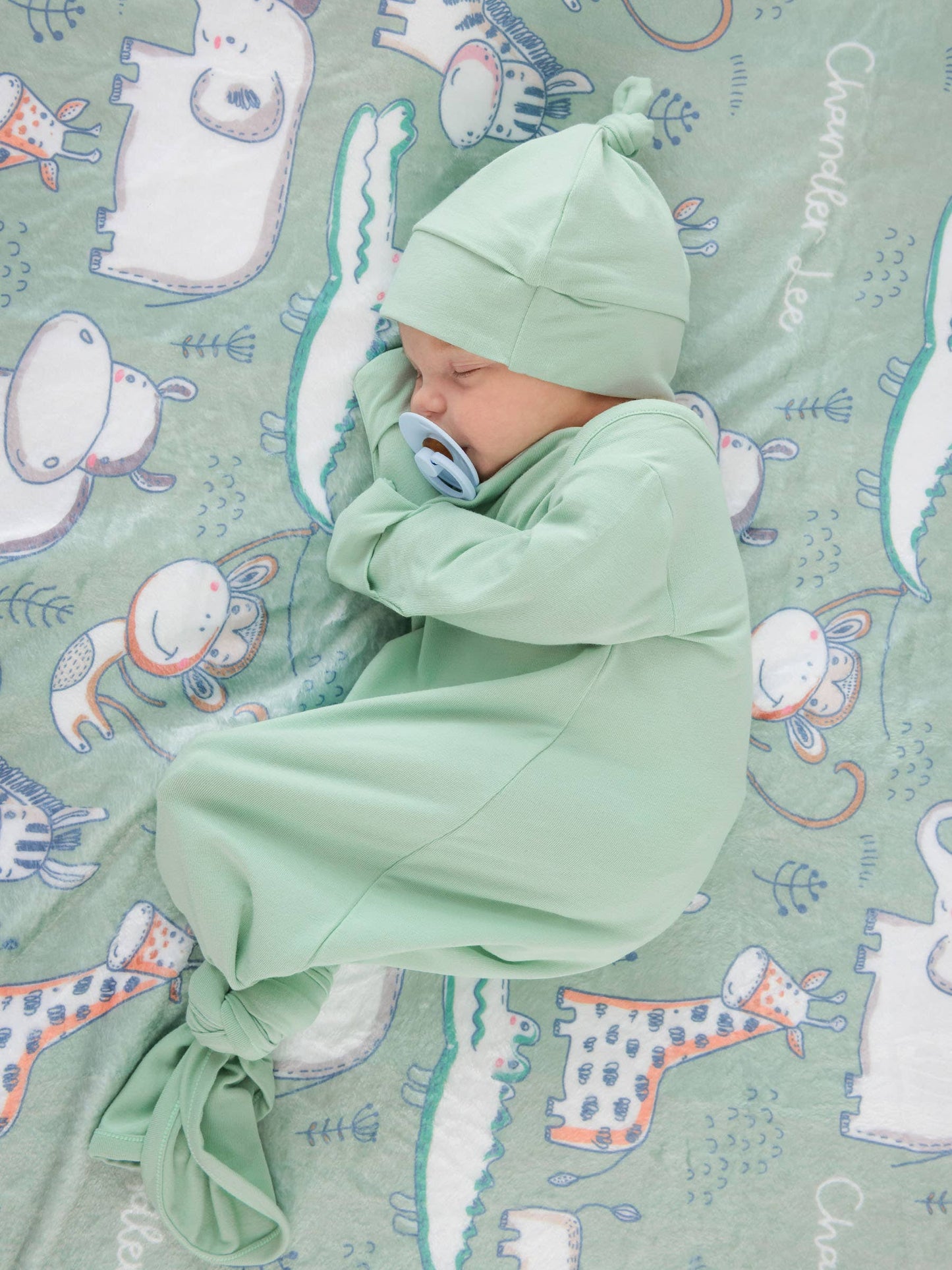 SoftSnooze™ Baby Cotton Modal Sage Knotted Sleep Gown & Hat Set
