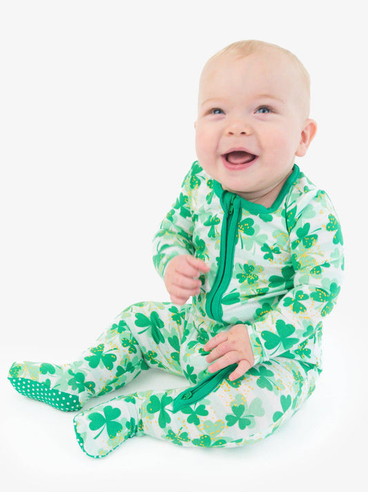 SoftSnooze™ Baby Bamboo Viscose Clover Field Footed One Piece Pajama