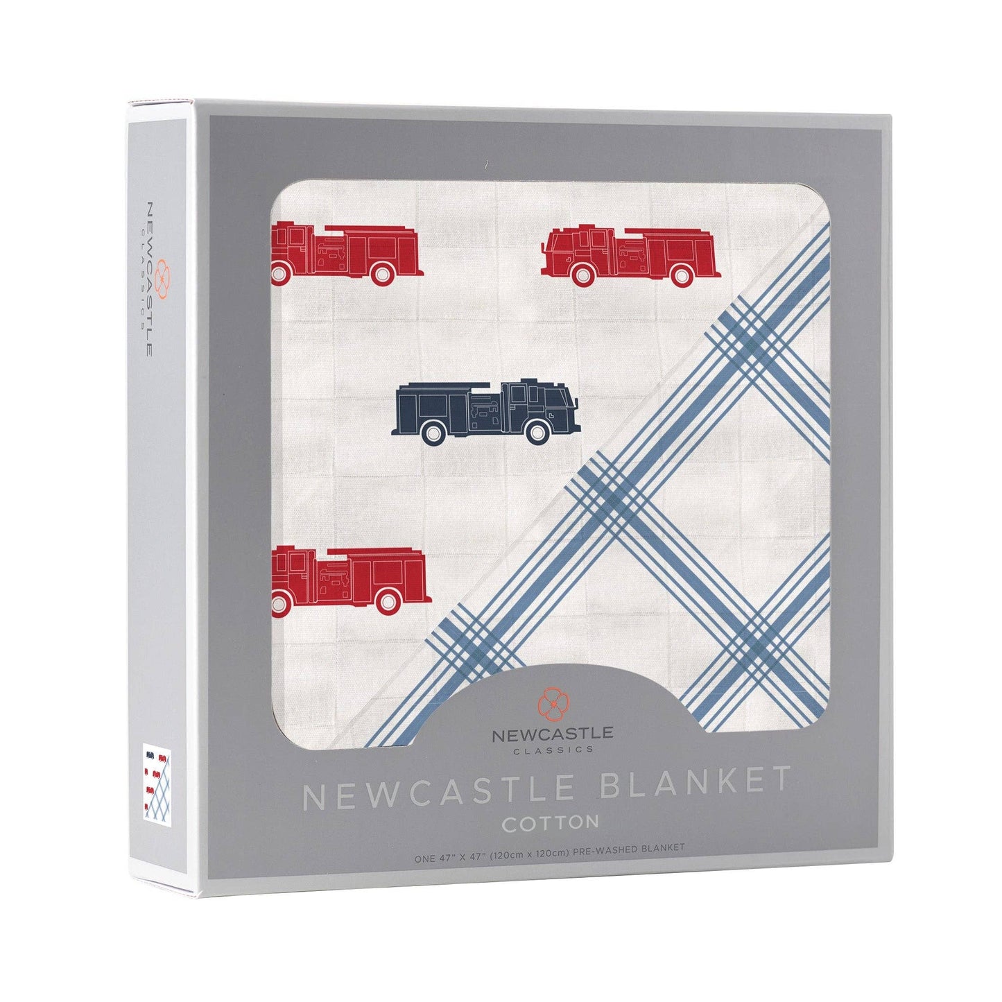 Blue and Red Fire Trucks and Buffalo Check Plaid Newcastle B