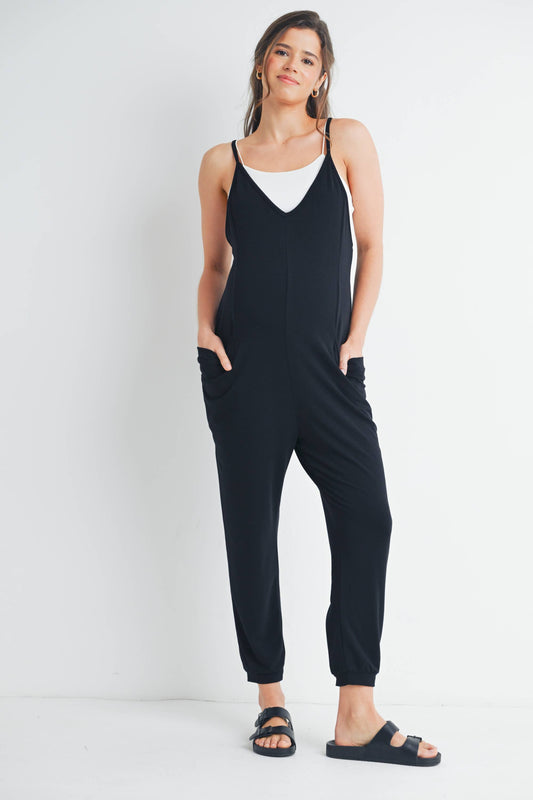 V-Neck Sleeveless Maternity Jogger Jumpsuit