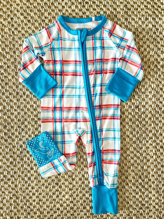Blue/Red Plaid Zipper Onesie