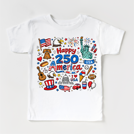 Happy 250 America Kids Shirt – Patriotic 4th of July Tee – USA 250th Birthday Toddler Shirt (2026)