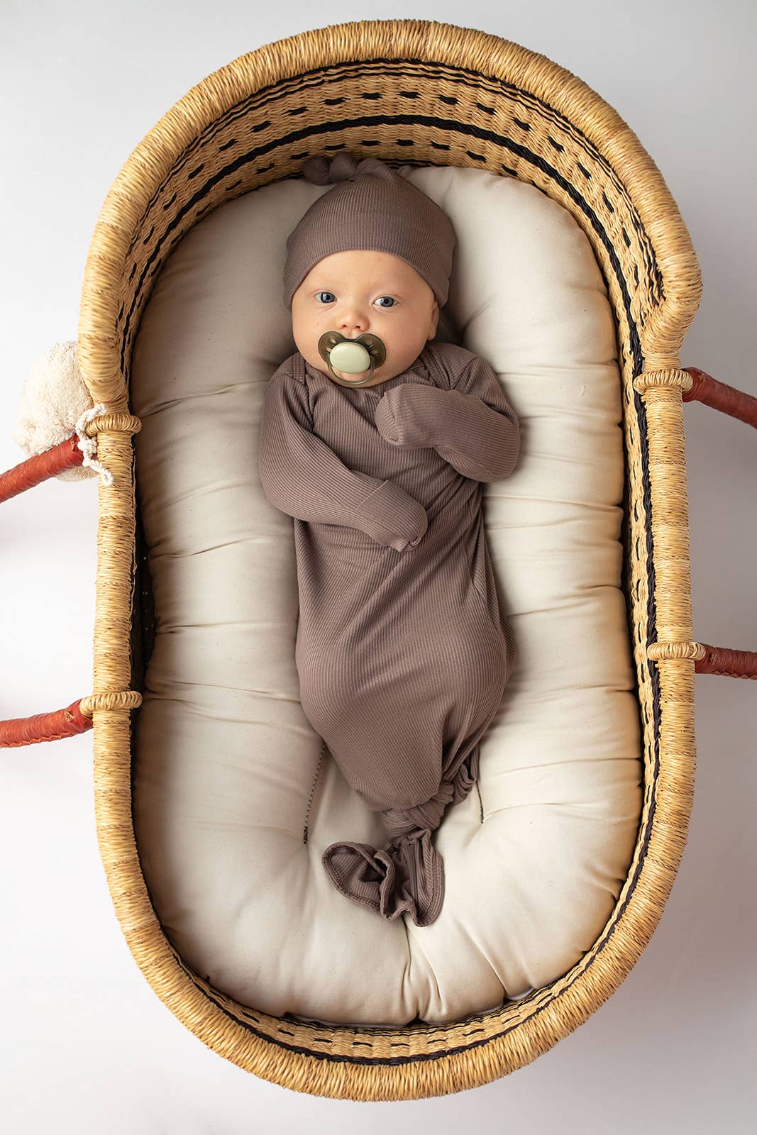 Cocoa Brown Ribbed Knotted Newborn Baby Gown sleepwear