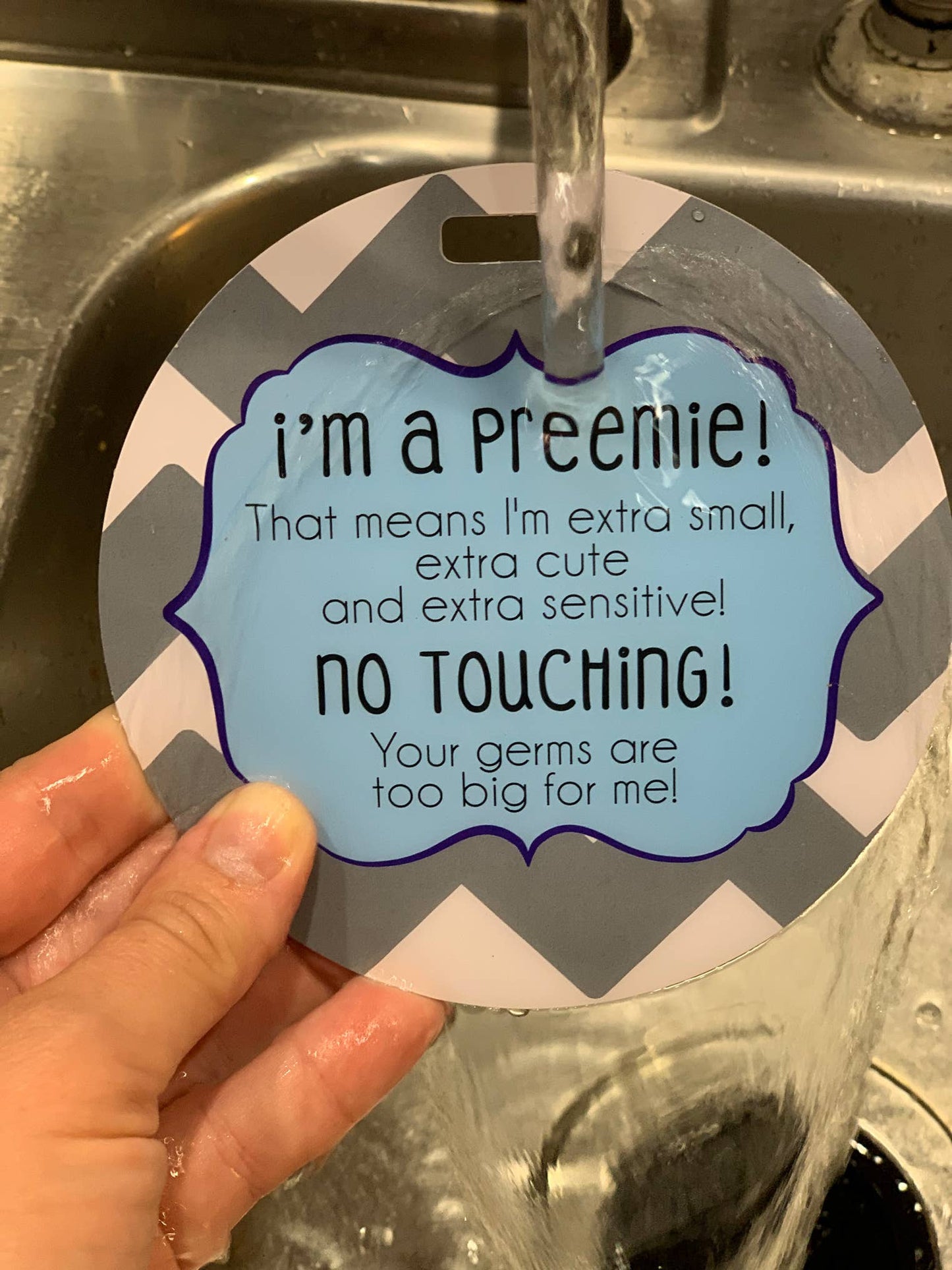 Blue Preemie No Touching and Stroller Tag