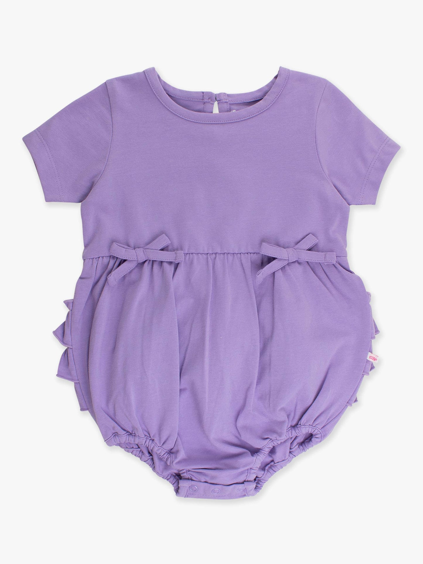 Baby Girls Wisteria Purple Knit Short Sleeve Bow Bubble Romper