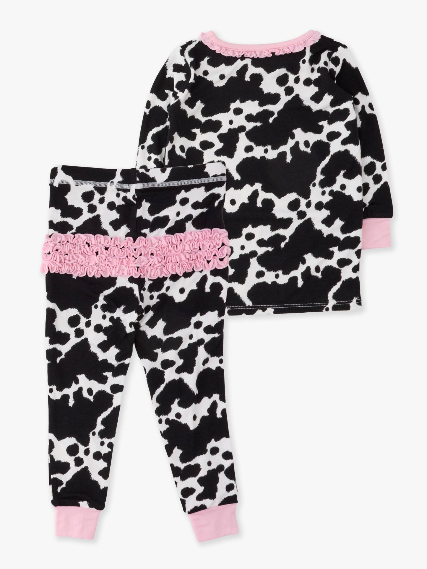 SoftSnooze™ Toddler Girls Bamboo Viscose Moo Crew Ruffle Long Sleeve Pajama Set with Signature Rear Ruffles