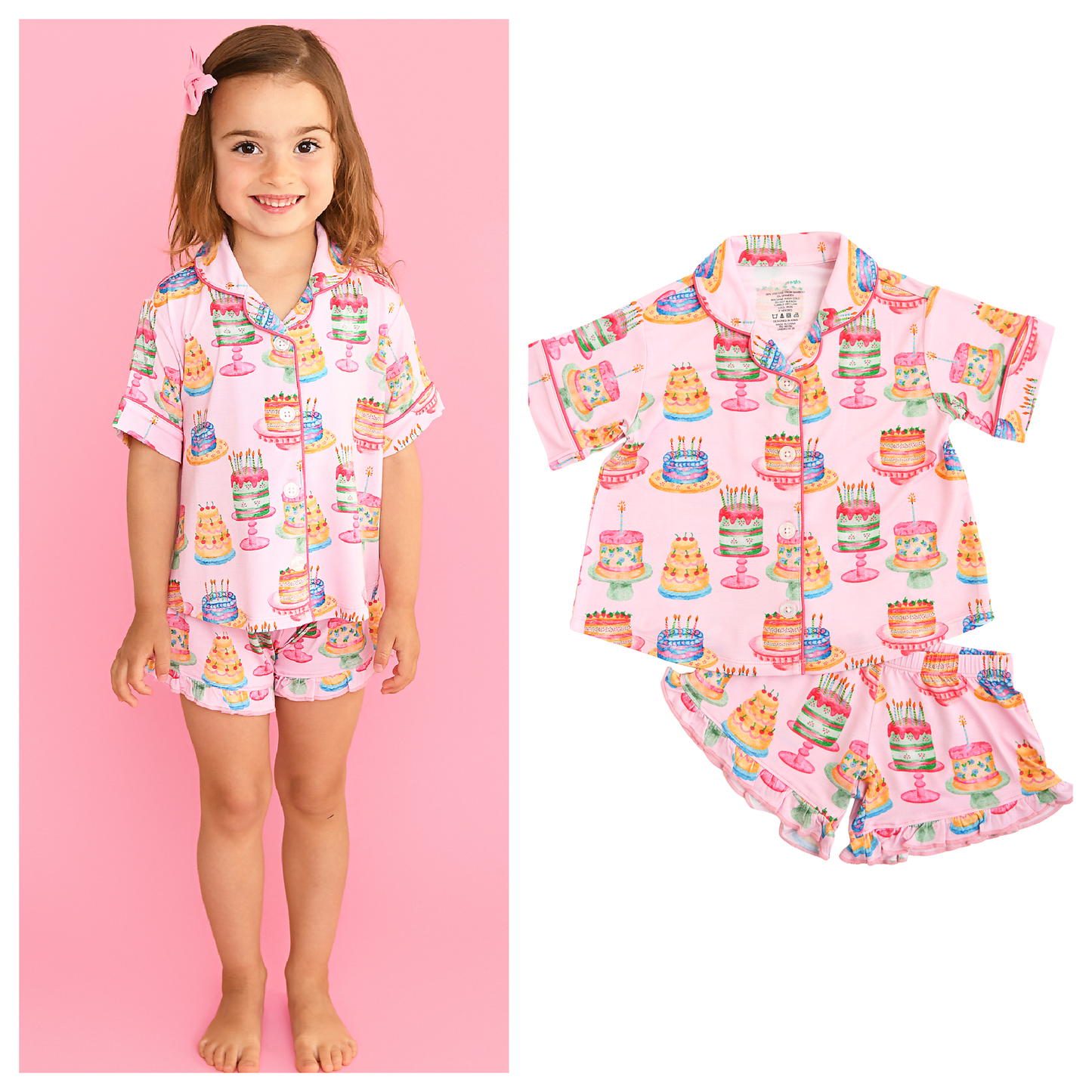 Birthday RUFFLE LOUNGE SHORT SET Bamboo Cake Print Outfit