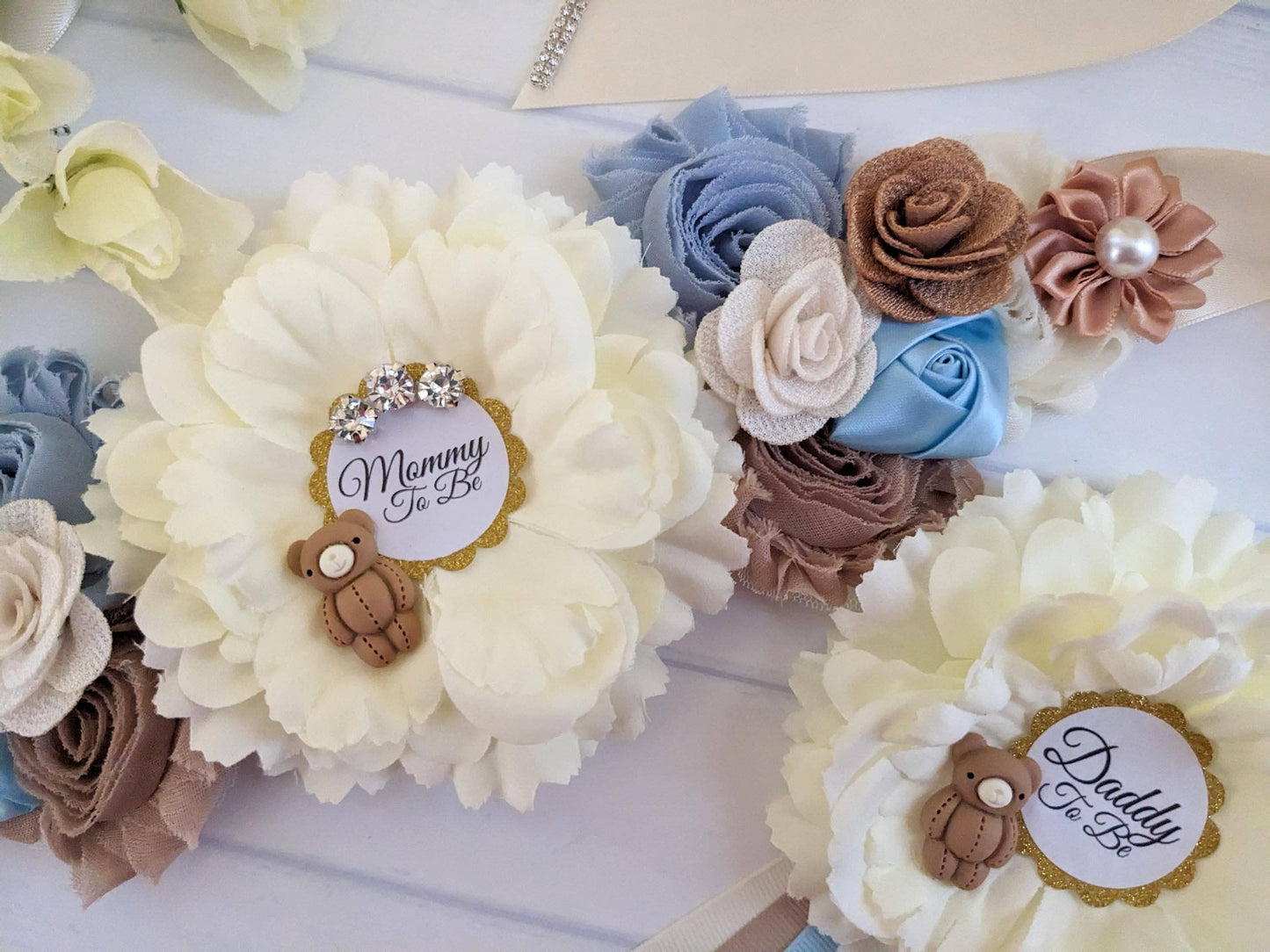 Teddy Bear Boy Baby Shower Mom To Be Sash Belt Photo Prop