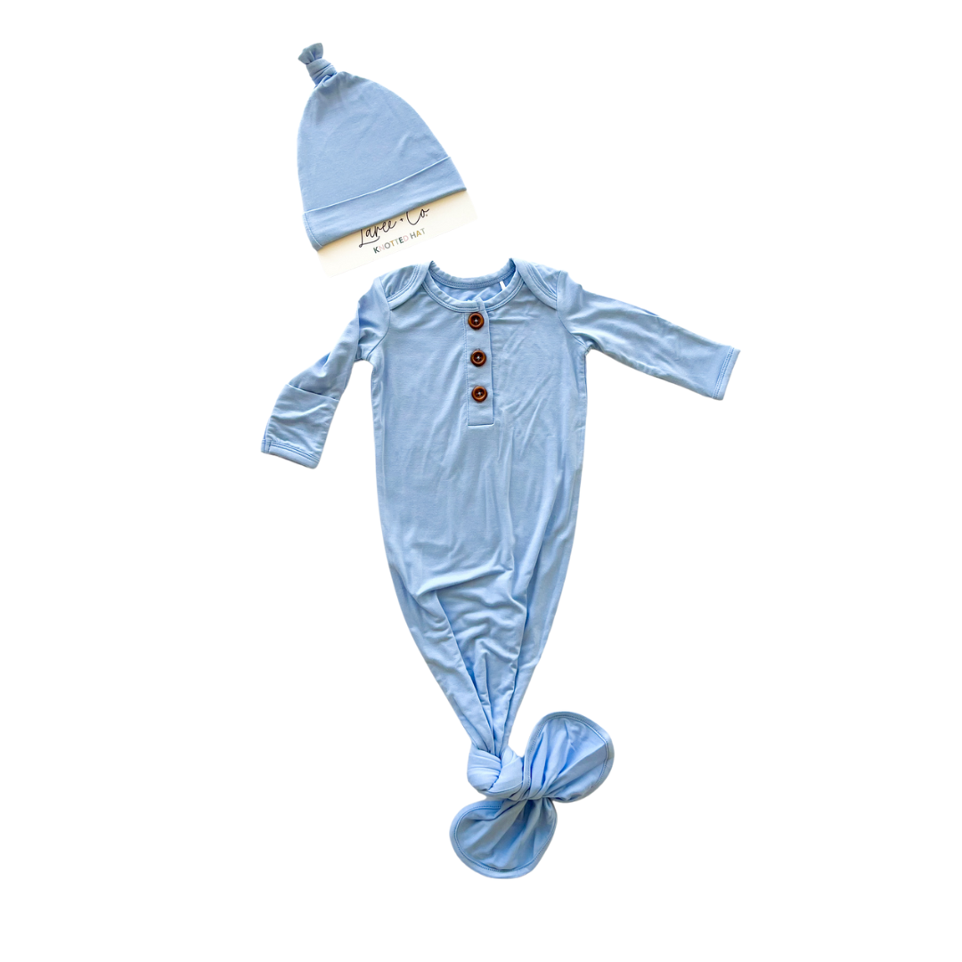 Lillian Trisomy 18 Blue Bamboo Knotted Gown + Hat
