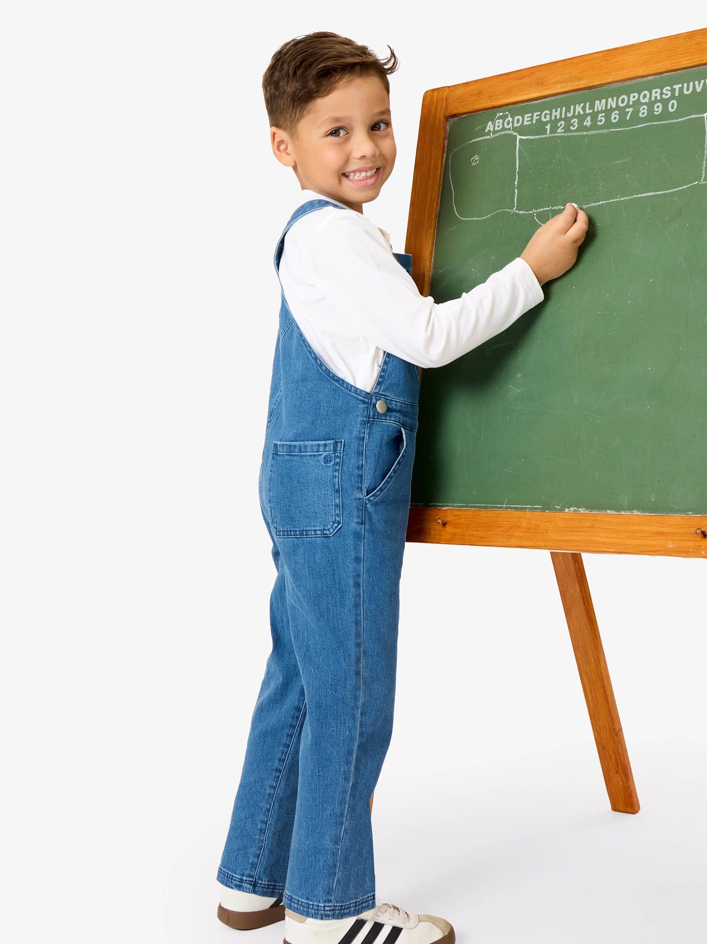 Boys Medium Wash Stretch Denim Overalls