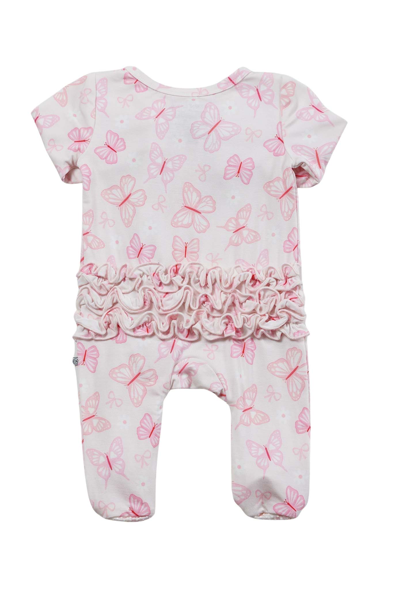 Ruffle Zipper Footie | Blooming Butterflies