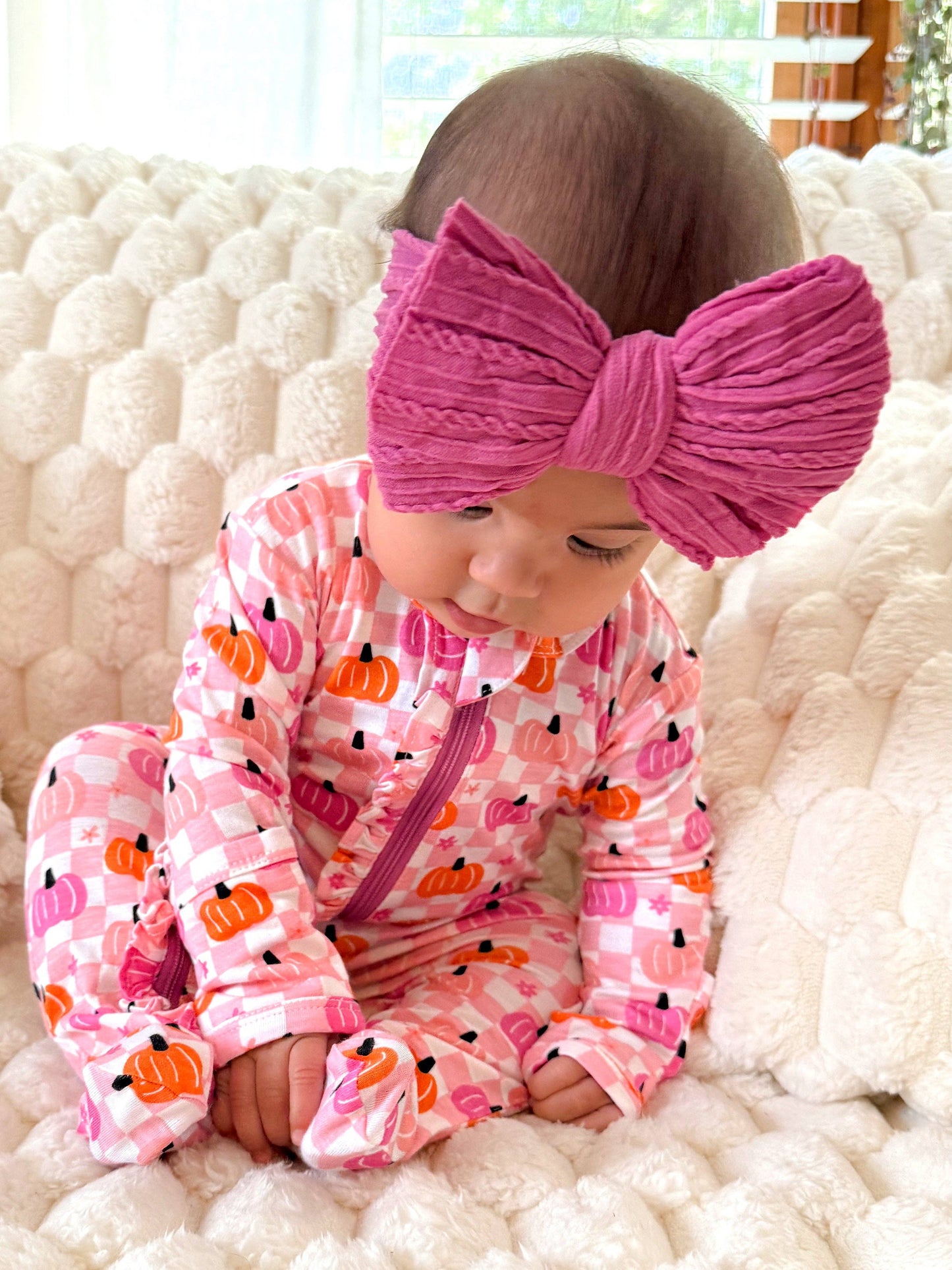 2-Way Zip Ruffle Footie, Pumpkin Checkerboard Pink