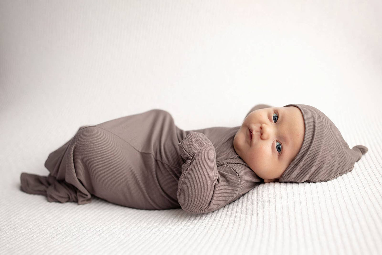 Cocoa Brown Ribbed Knotted Newborn Baby Gown sleepwear