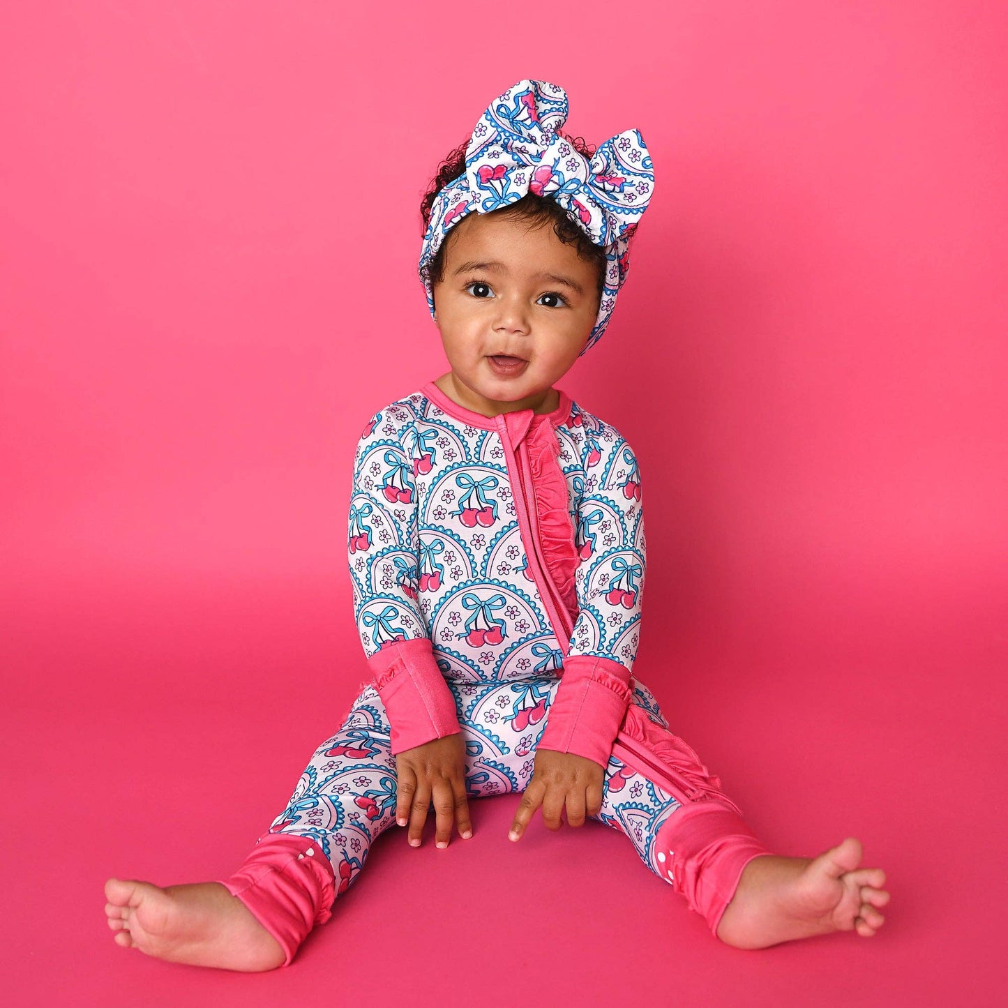 Cherry RUFFLE ZIP Bamboo One Piece Cherry Baby Outfit