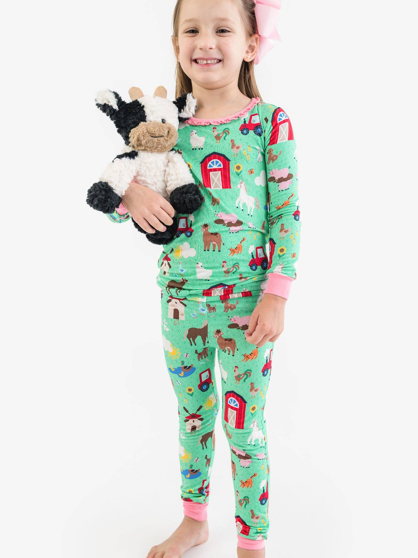SoftSnooze™ Toddler Girls Bamboo Viscose Farm Friends Ruffle Long Sleeve Pajama Set with Signature Rear Ruffles