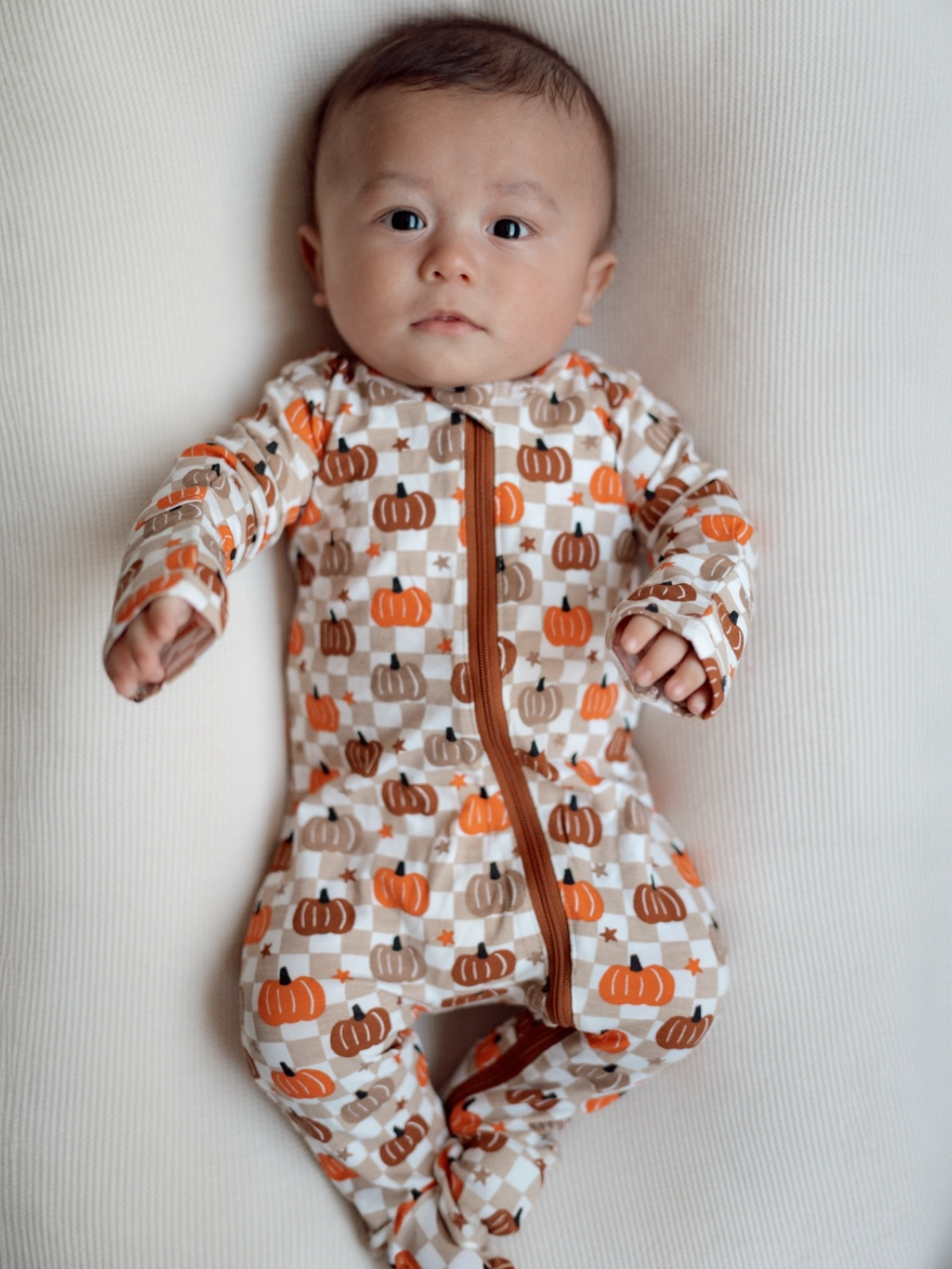 2-Way Zip Footie, Pumpkin Checkerboard