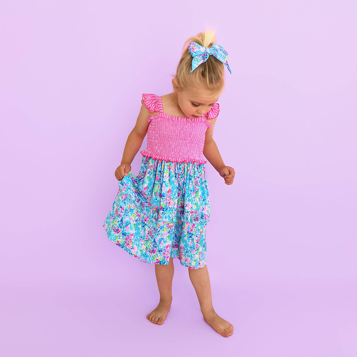 Ella SMOCKED DRESS Bamboo Floral Kids Outfit