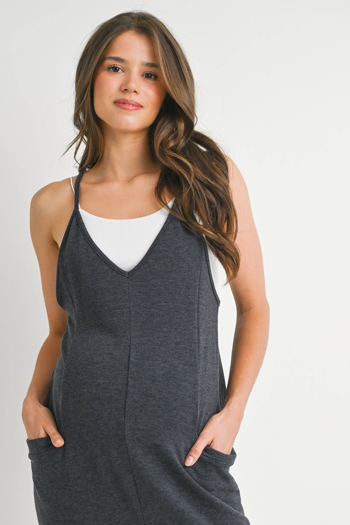 V-Neck Sleeveless Maternity Jogger Jumpsuit