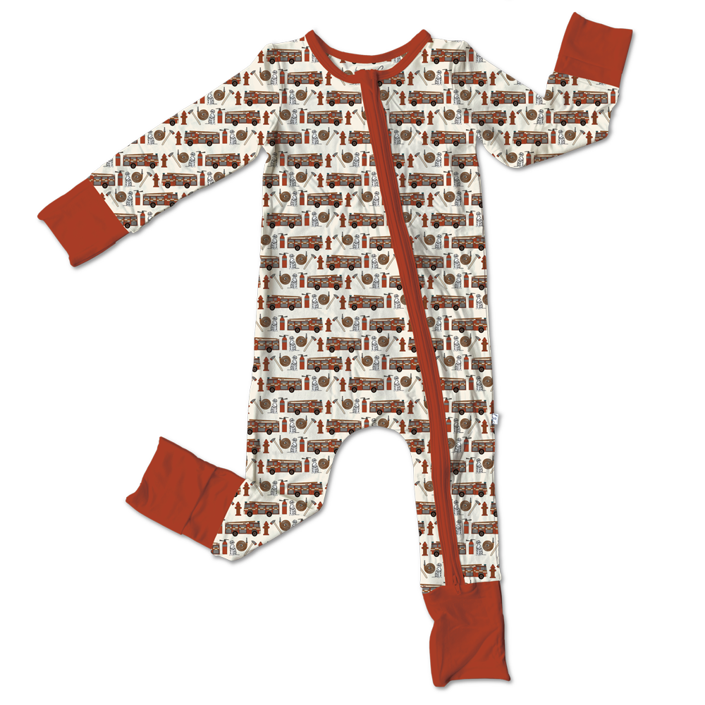 Alcaous Fire Trucks Bamboo Convertible Footie