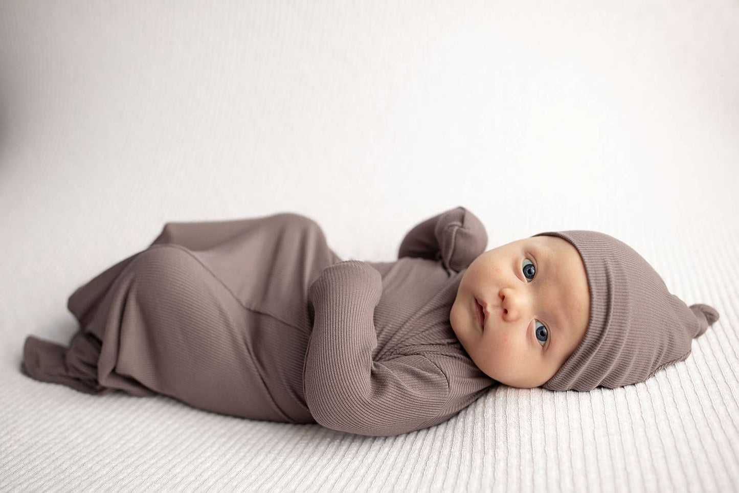 Cocoa Brown Ribbed Knotted Newborn Baby Gown sleepwear