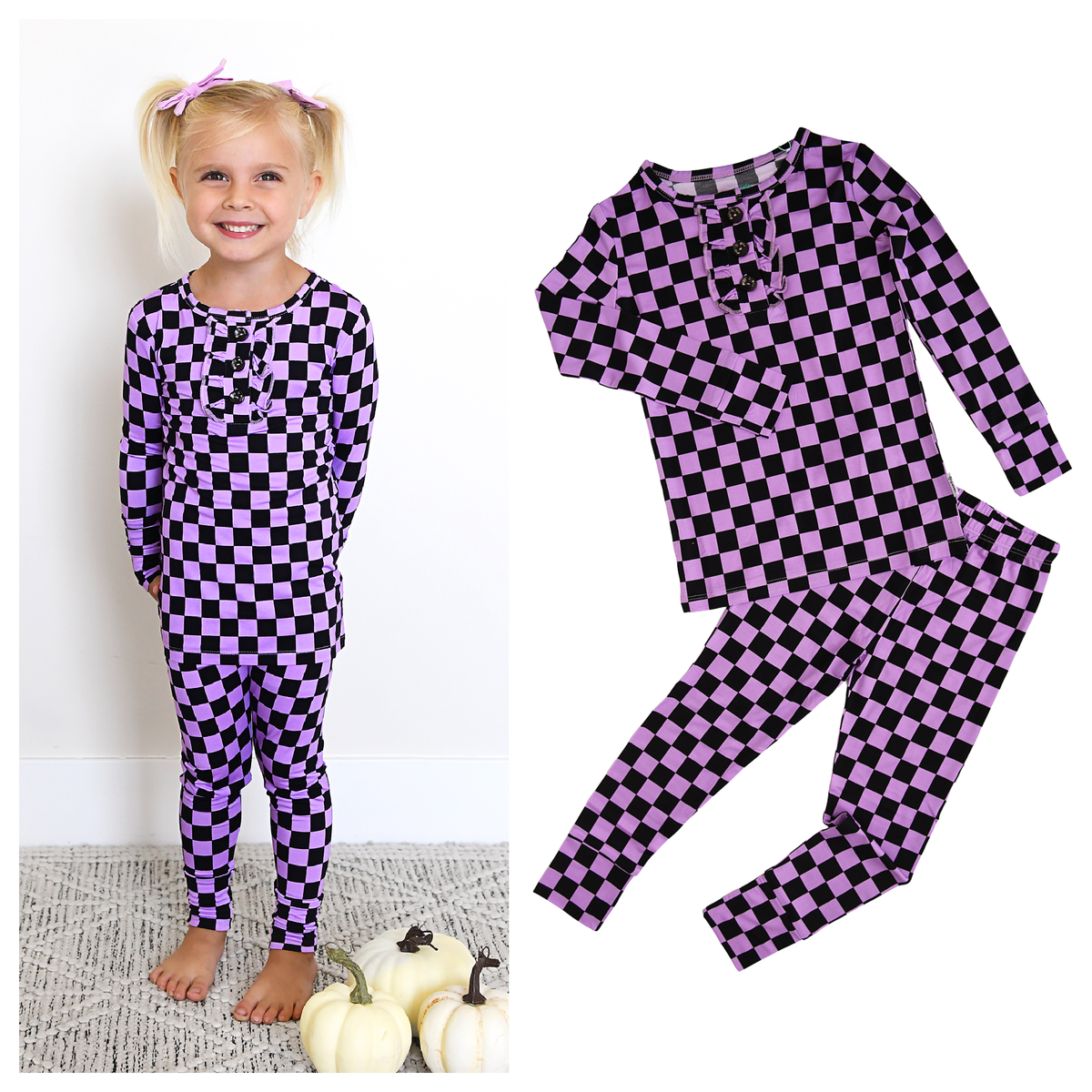Hadley RUFFLE TWO PIECE Bamboo Halloween Checks Outfit
