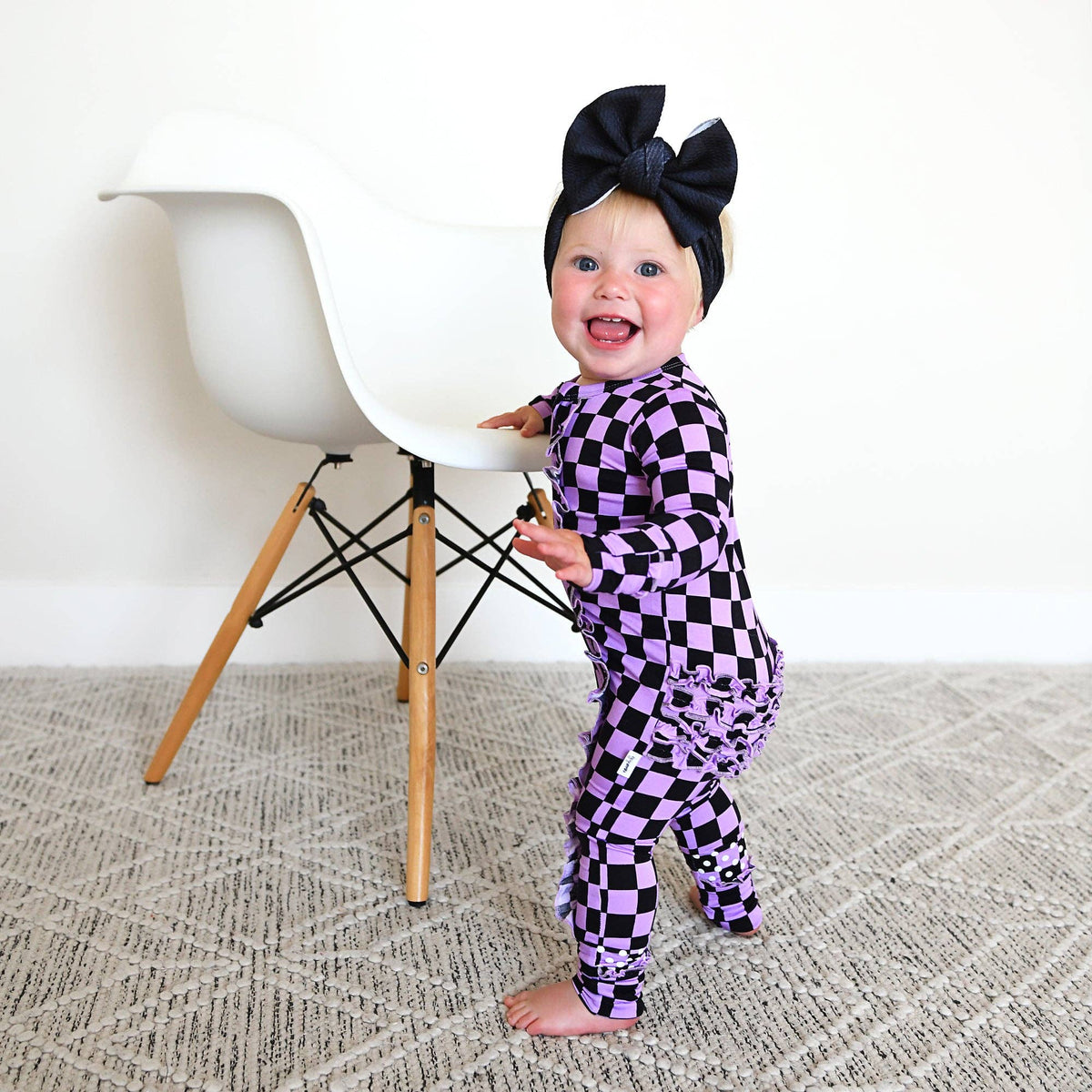 Hadley RUFFLE ZIP Bamboo Halloween Checks Baby Outfit