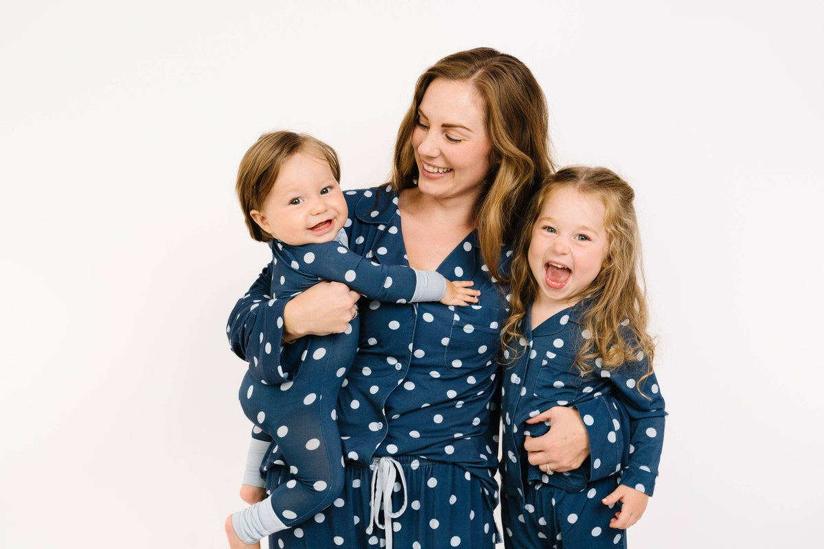 Navy Polkadot Women's Bamboo Pajama Set