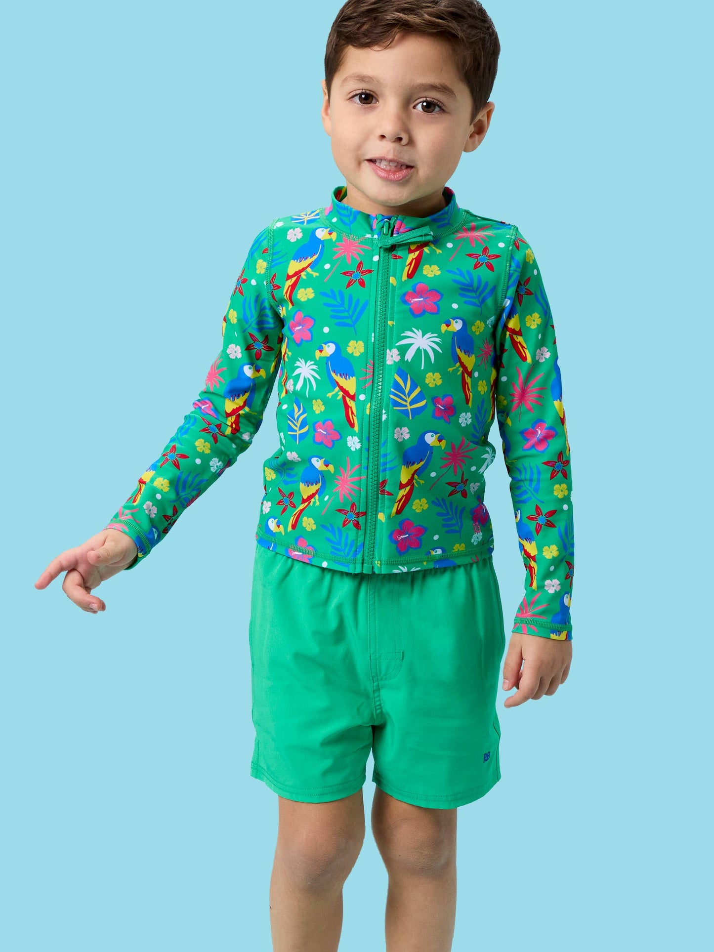 Boys Bright Green Performance Hybrid Swim Trunks