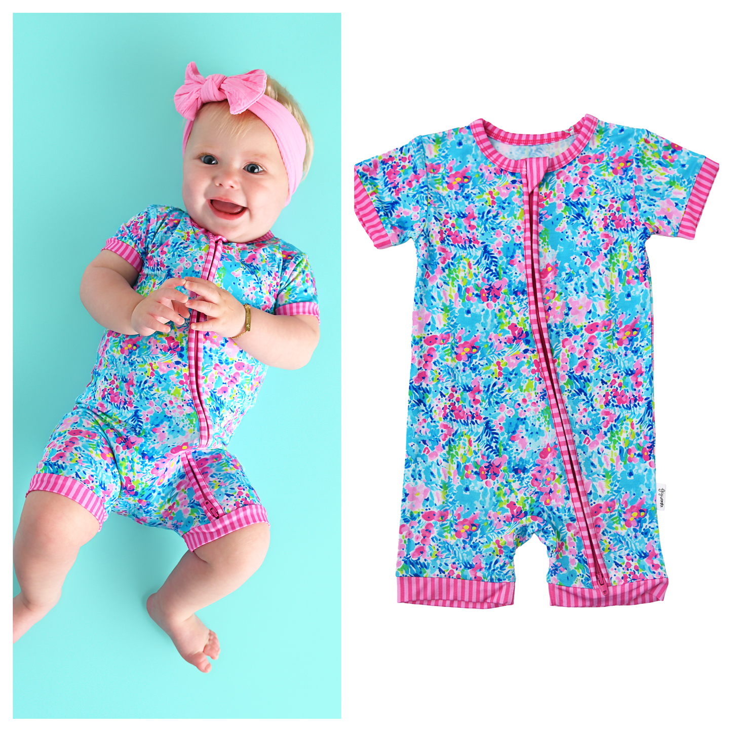 Ella SHORTY ZIP Bamboo One Piece Floral Baby Outfit