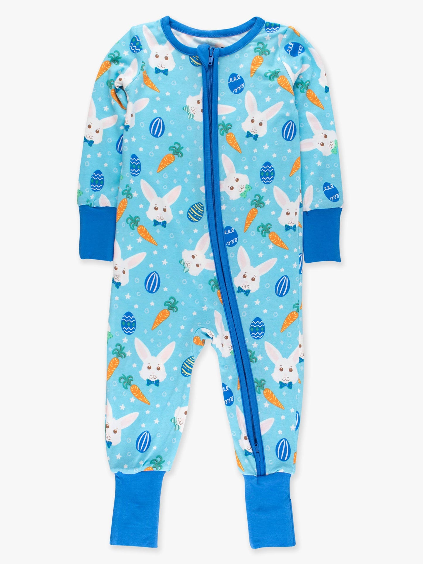 SoftSnooze™ Baby Bamboo Viscose Blue Bow Tie Bunnies Convertible One Piece Footie Pajama