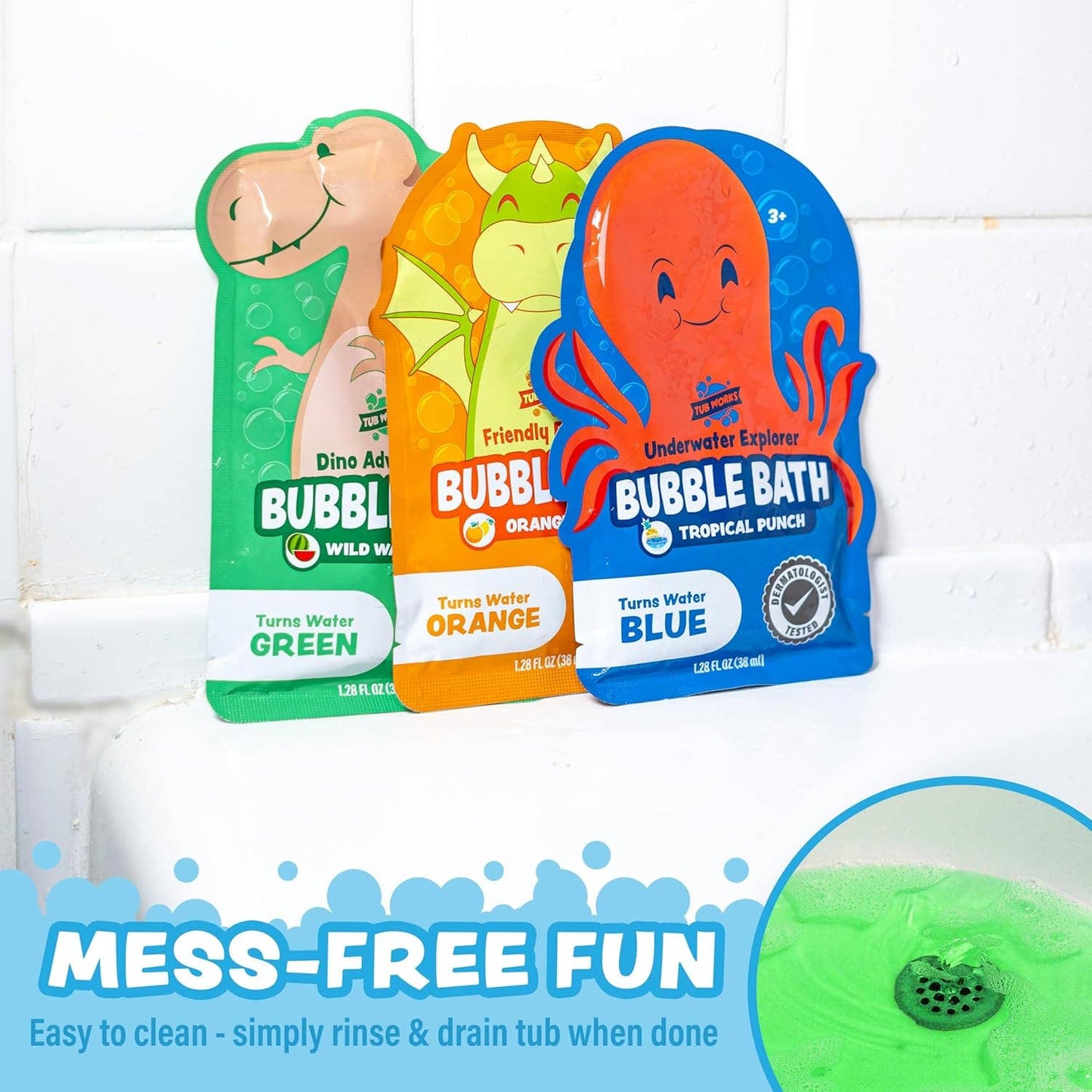 Tub Works® Magical Kids Bubble Bath, PaGreen, Blue & Orange Bath Colors