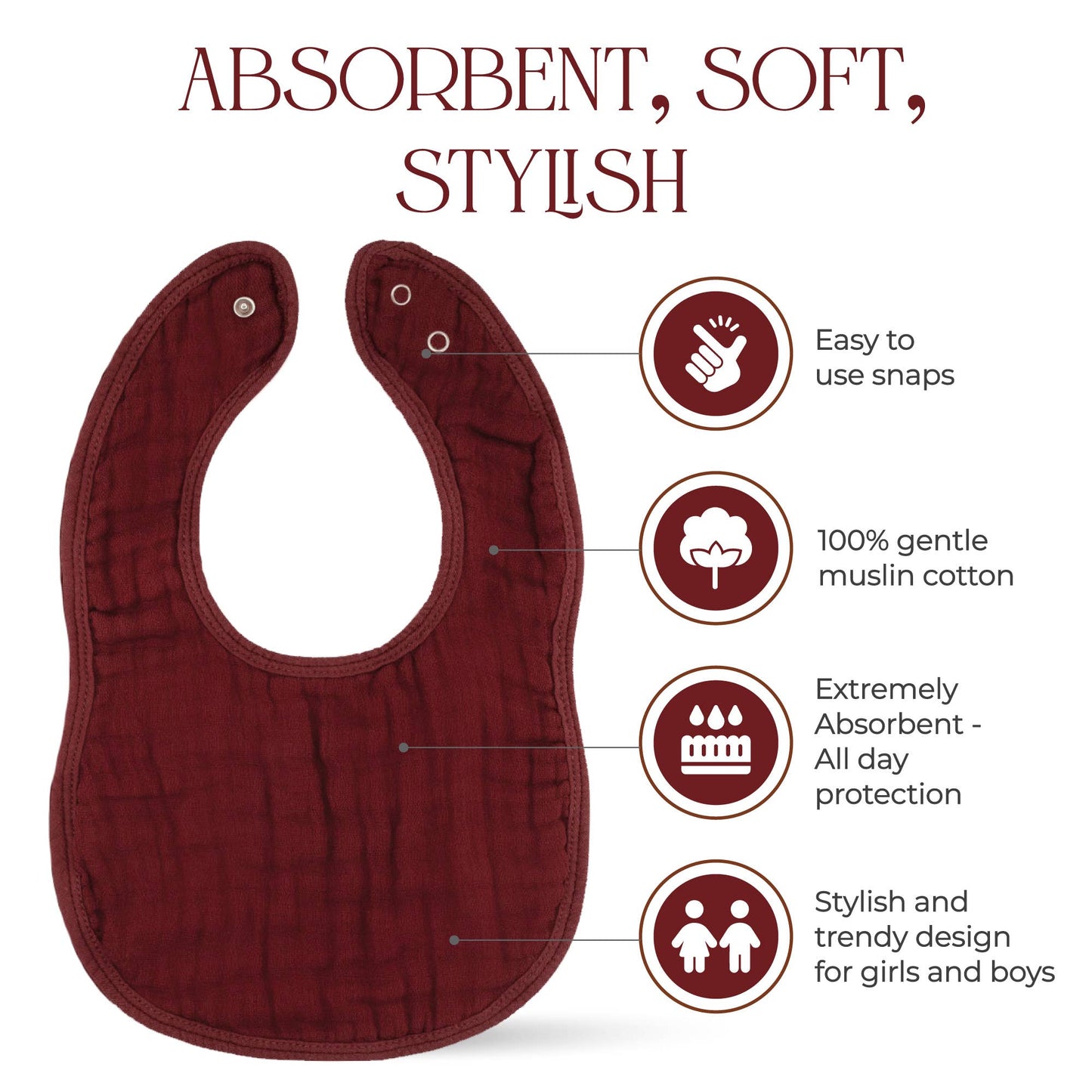 Muslin Cotton Baby Bibs Adjustable Size by Comfy Cubs