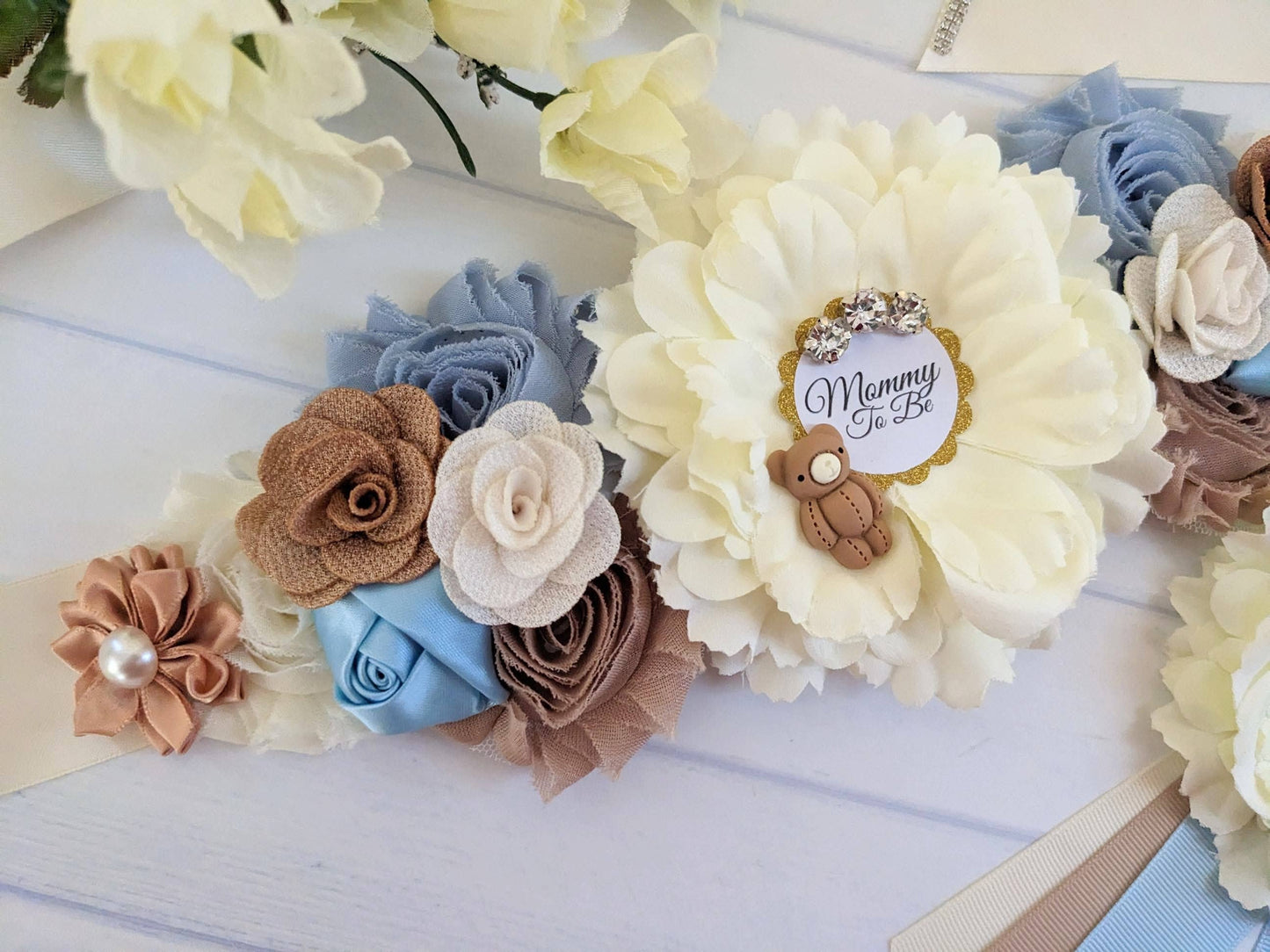 Teddy Bear Boy Baby Shower Mom To Be Sash Belt Photo Prop