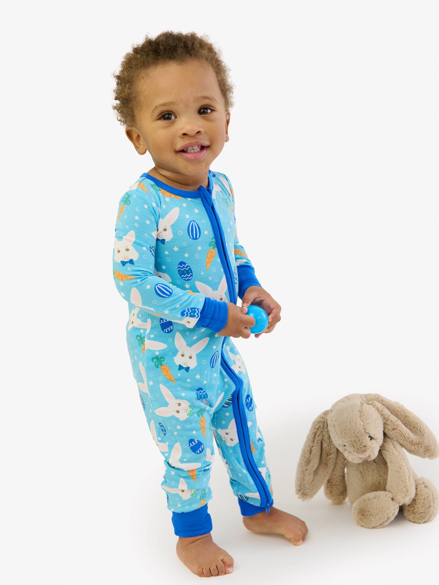 SoftSnooze™ Baby Bamboo Viscose Blue Bow Tie Bunnies Convertible One Piece Footie Pajama