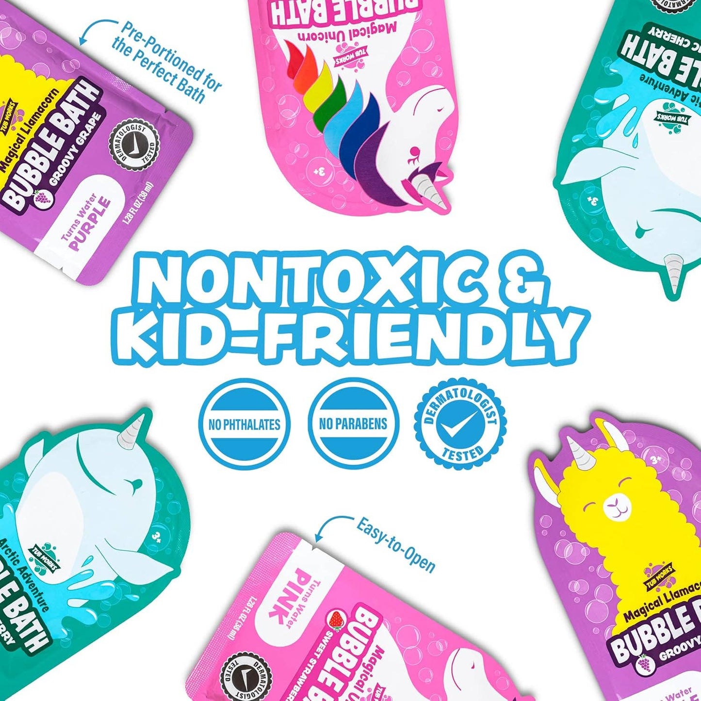Tub Works® Magical Kids Bubble Bath, Pink, Purple & Teal Bath Colors