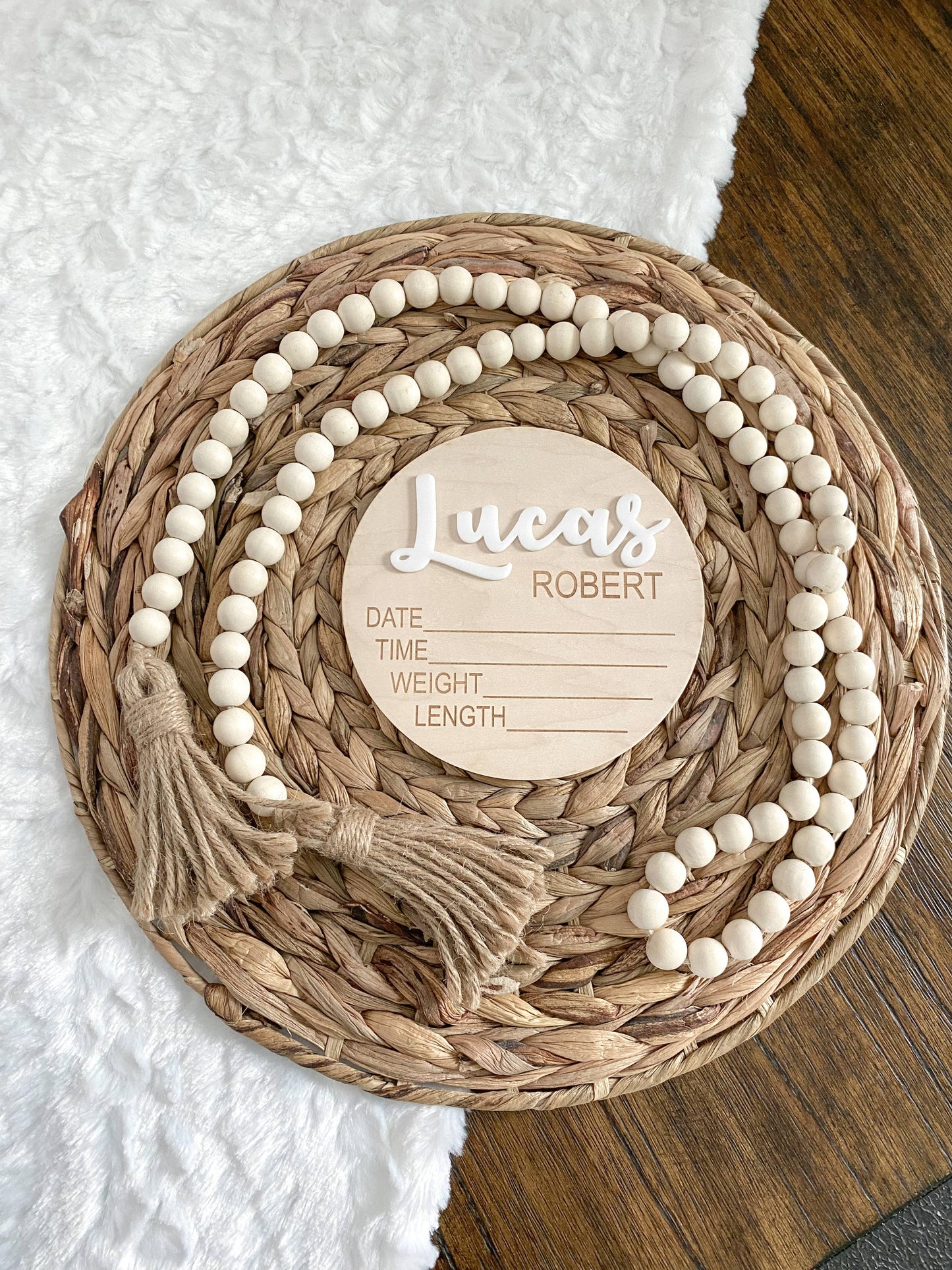 CUSTOM NAME Birth Stat Announcement Wood Disc - Layered 3D