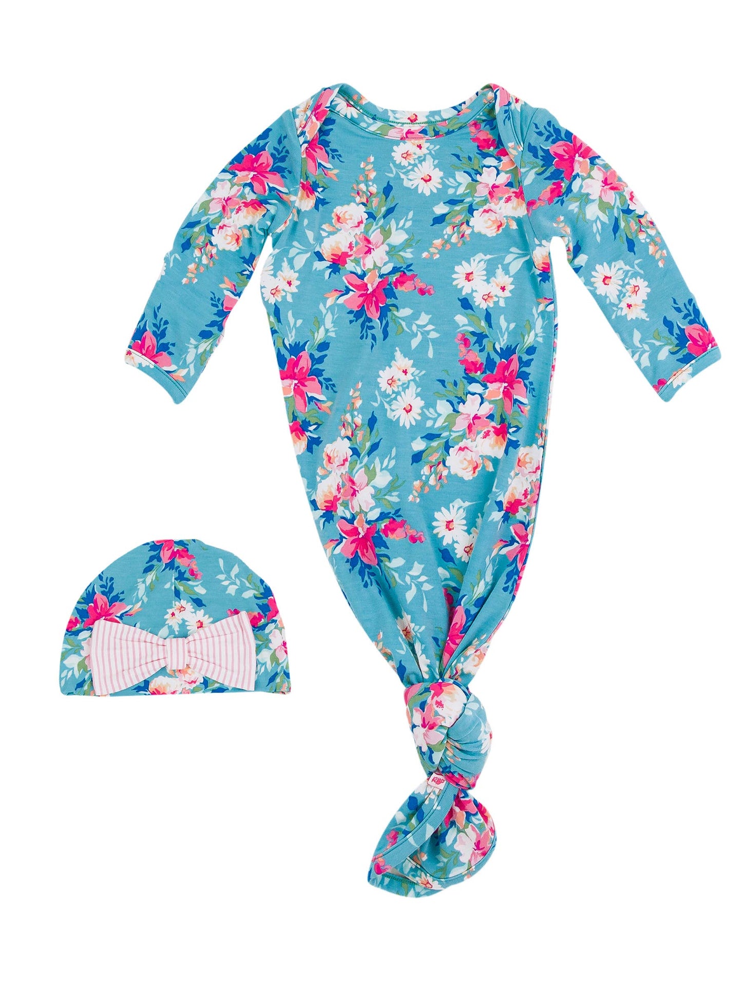 SoftSnooze™ Baby Girls Bamboo Viscose Fancy Me Floral Ruffle Knotted Sleep Gown & Bow Hat Set