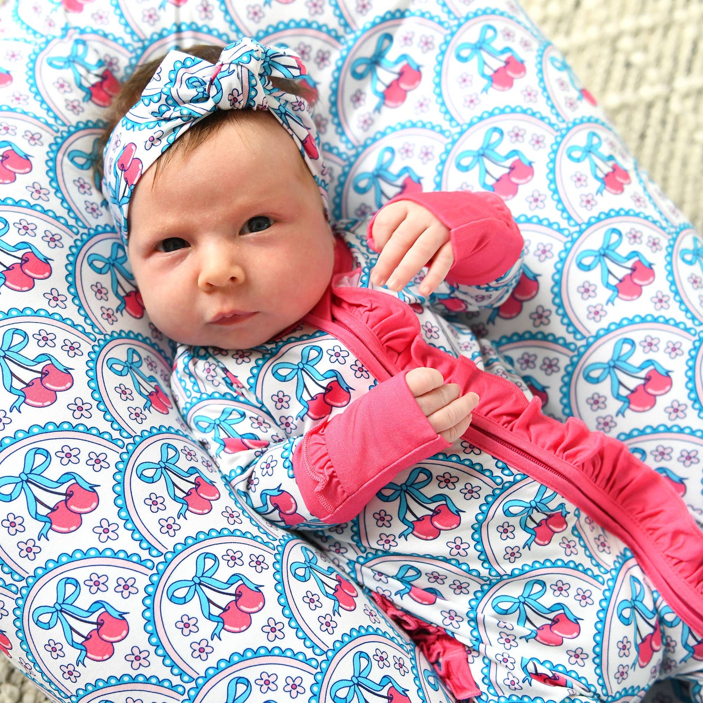 Cherry RUFFLE ZIP Bamboo One Piece Cherry Baby Outfit